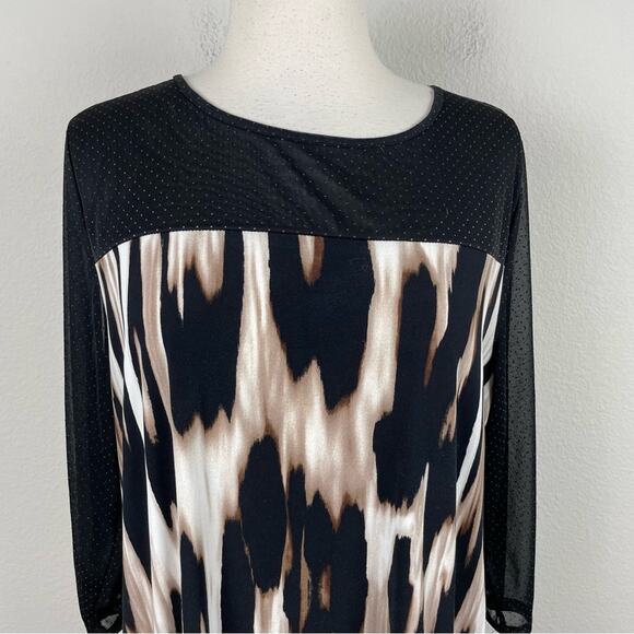 Chico's Travelers Brown Tan Black Animal Print Mixed Media Top 2 - Picture 3 of 8